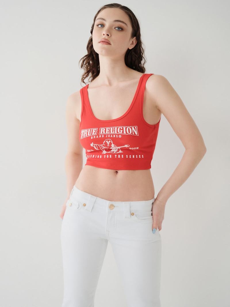 True Religion Logo Crop Tanktop Damen Rot | 34651KJLZ