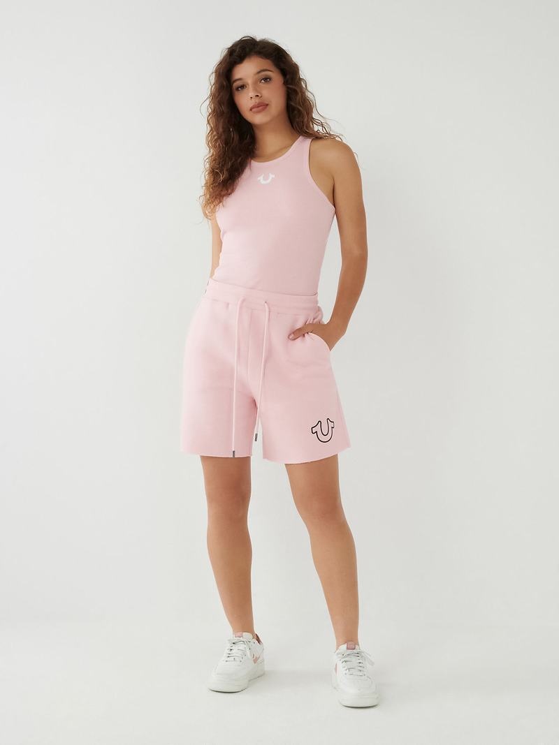 True Religion Logo Gym Kurze Hose Damen Rosa | 45610EUDF