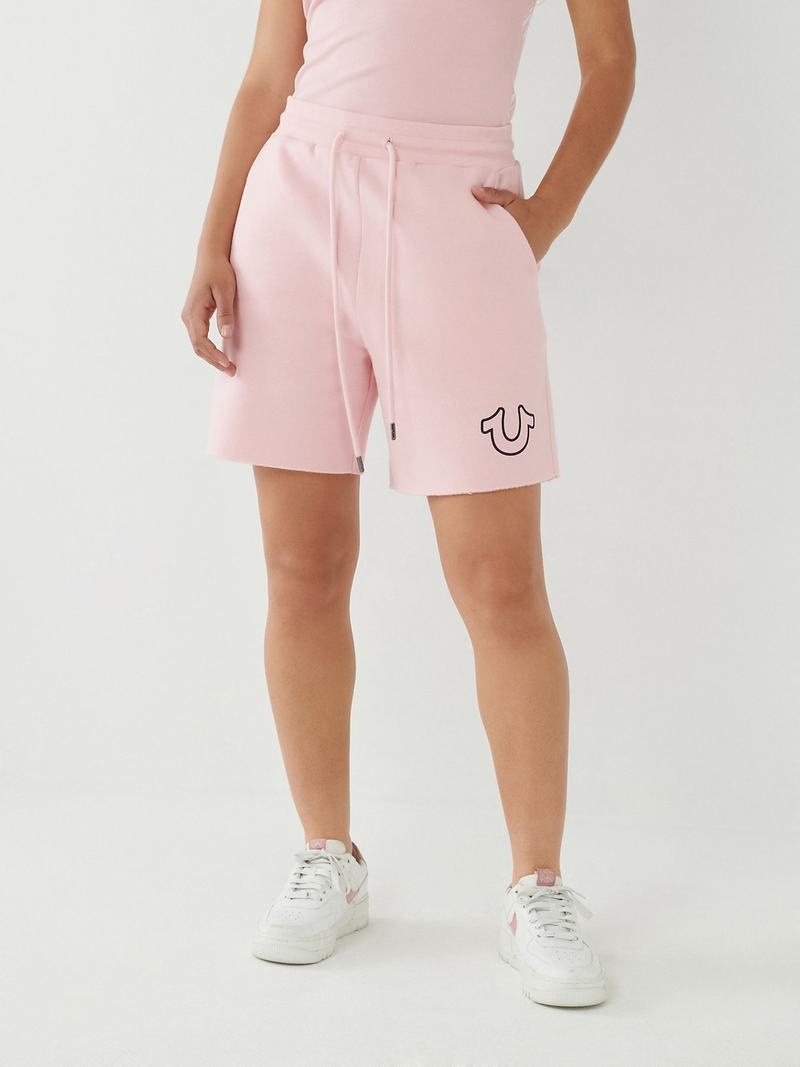 True Religion Logo Gym Kurze Hose Damen Rosa | 45610EUDF