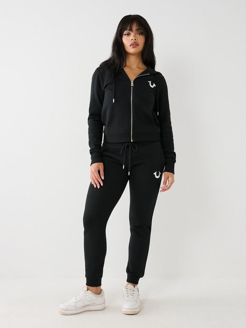 True Religion Logo Jogginghose Damen Schwarz | 56324YPBO