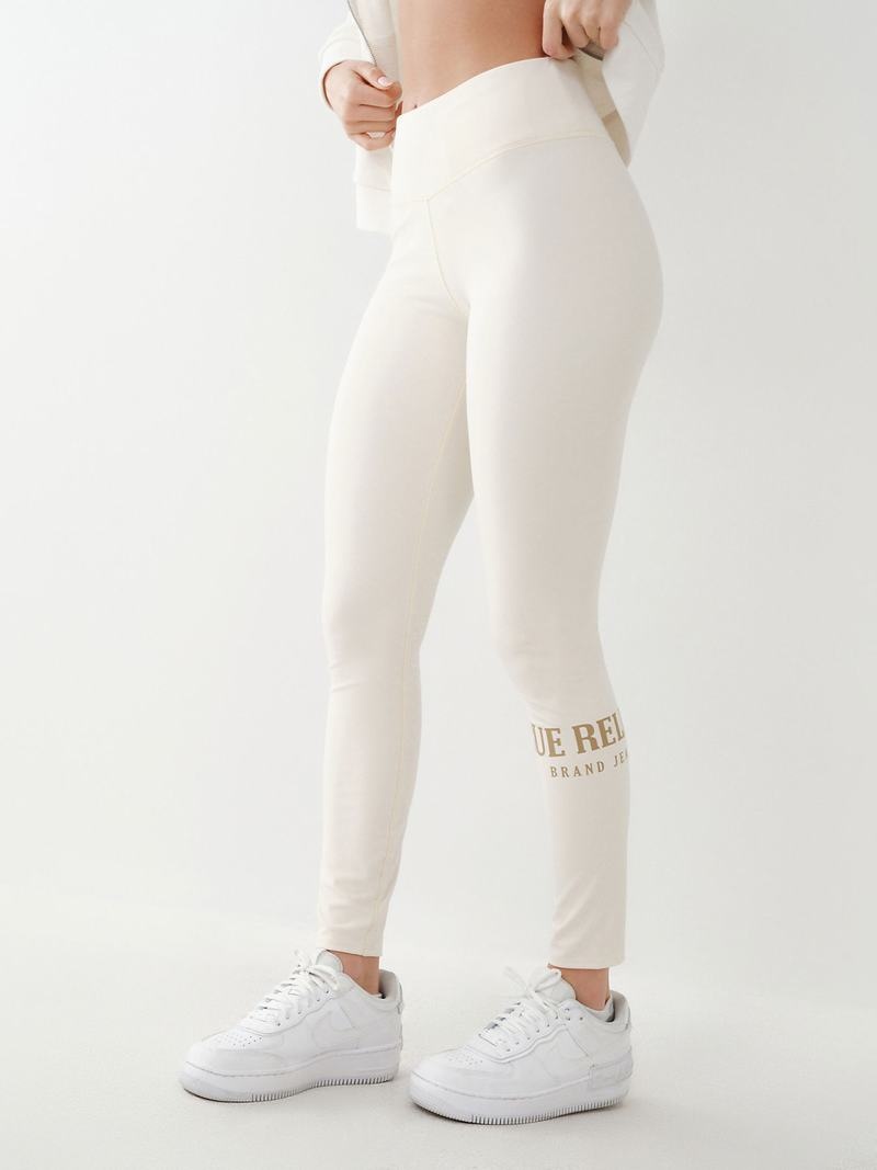 True Religion Logo Leggings Damen Weiß | 78420XEYZ