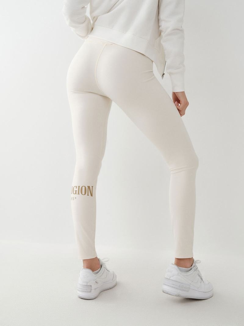 True Religion Logo Leggings Damen Weiß | 78420XEYZ