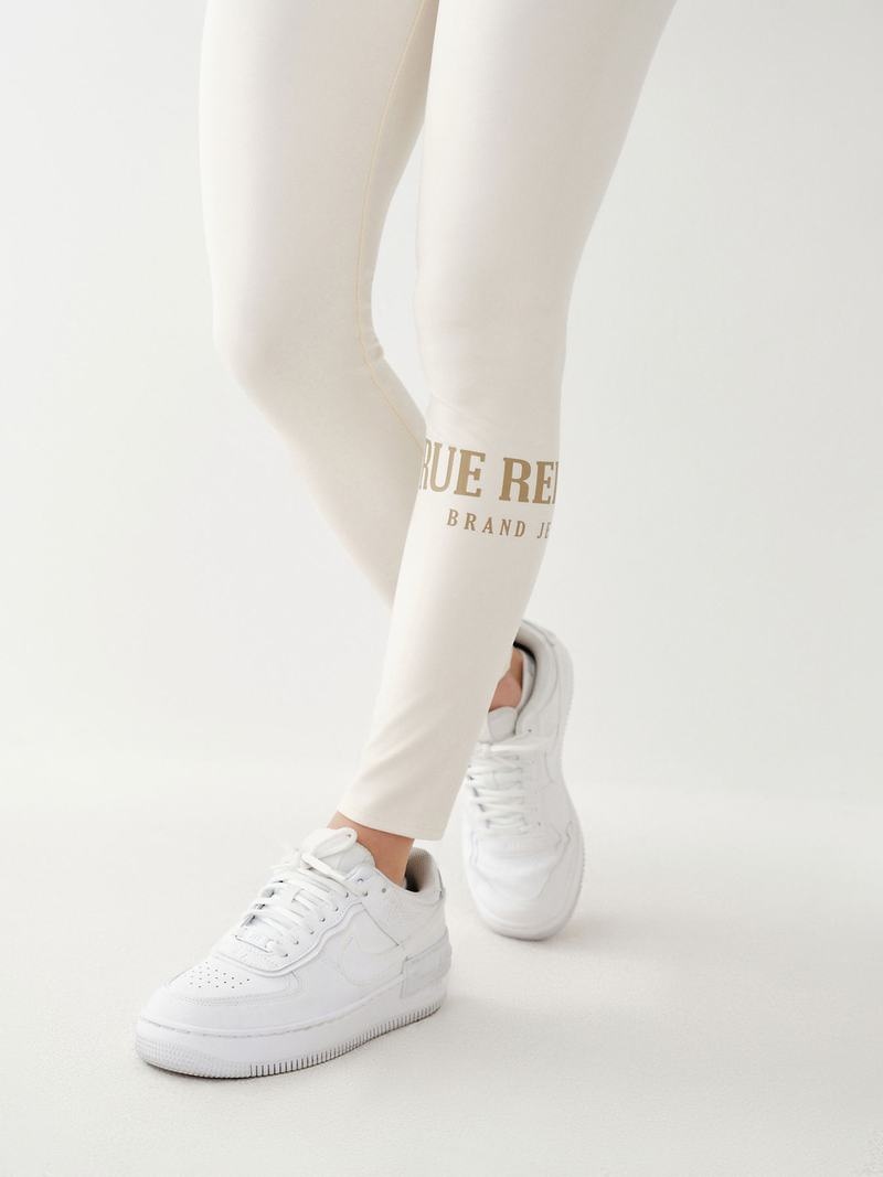 True Religion Logo Leggings Damen Weiß | 78420XEYZ