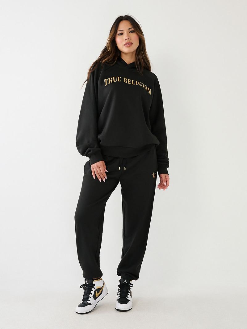 True Religion Logo Relaxed Jogginghose Damen Schwarz | 82093CQLF