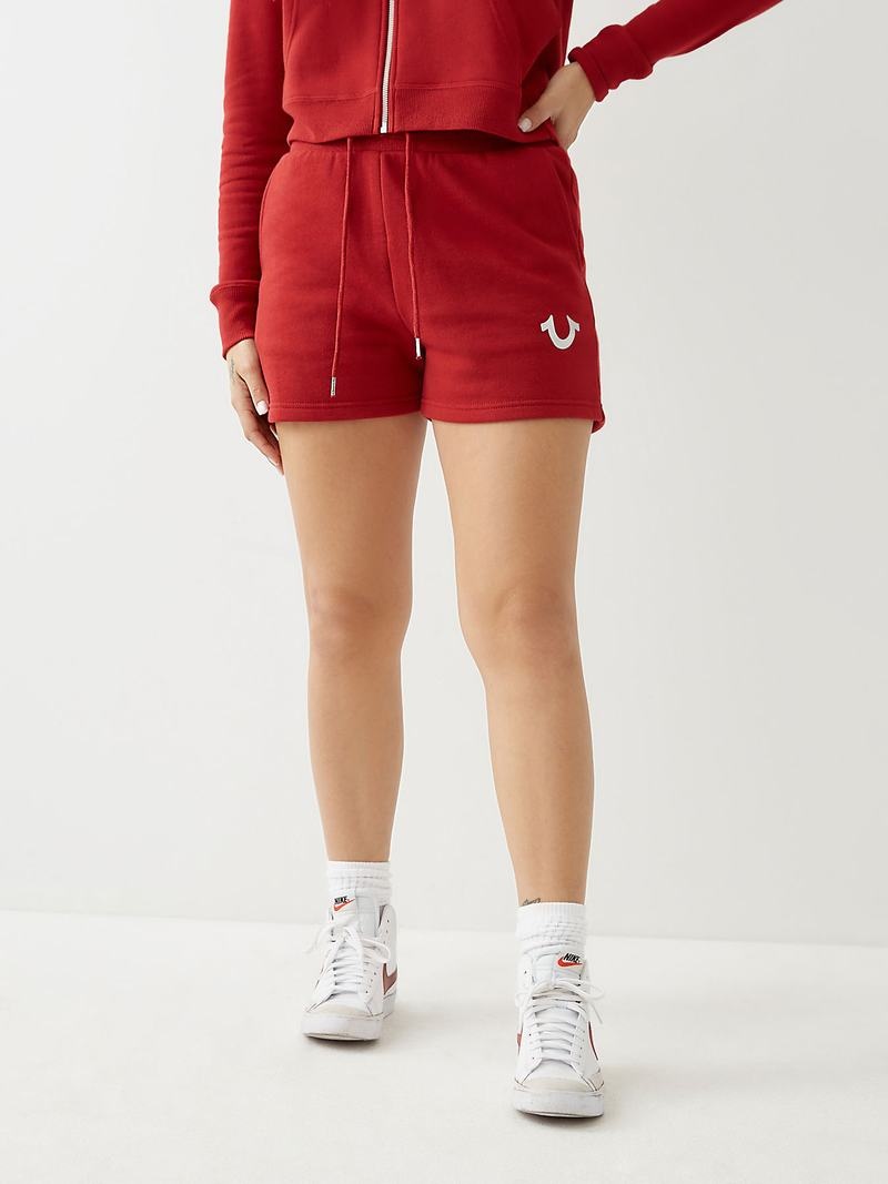 True Religion Logo Sweat Kurze Hose Damen Rot | 39568VQPG