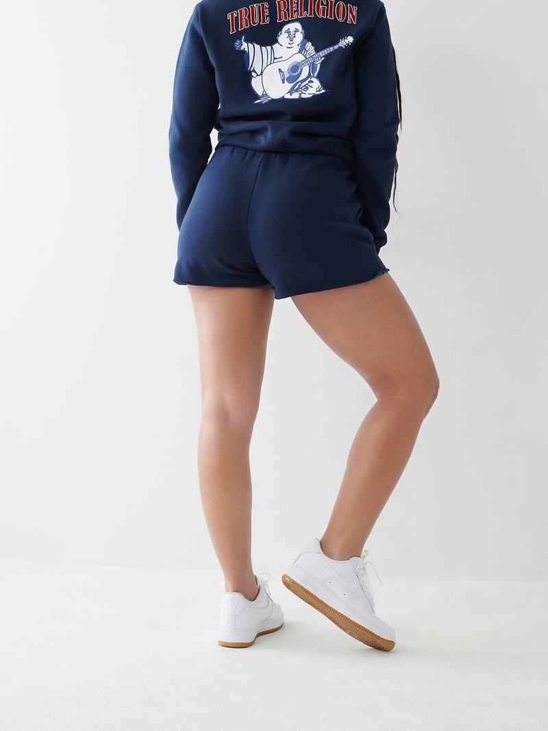 True Religion Logo Sweat Kurze Hose Damen Navy Blau | 97345ONZH