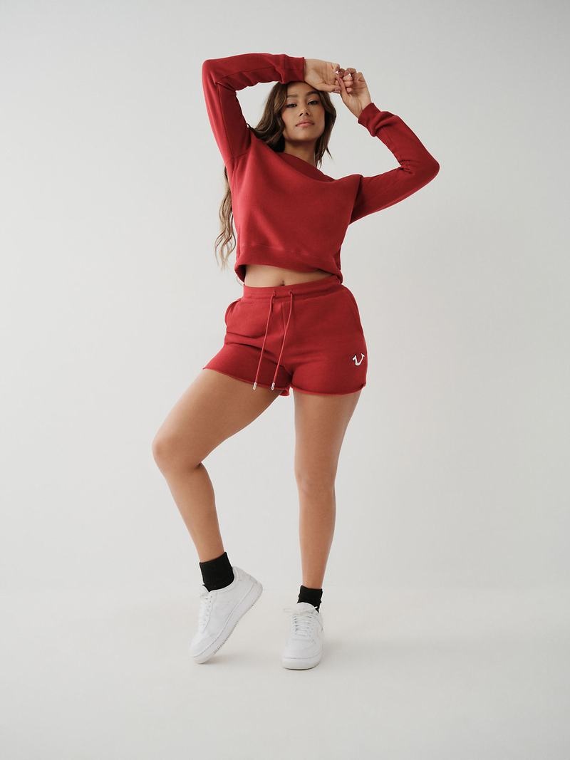 True Religion Logo Sweat Kurze Hose Damen Rot | 82374BJVC