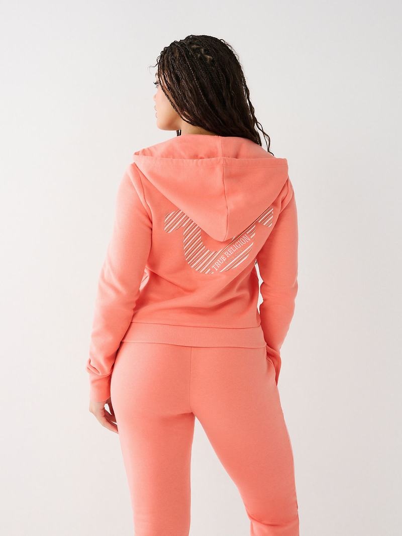 True Religion Logo Zip Hoodie Damen Orange Rosa | 45379HYCD