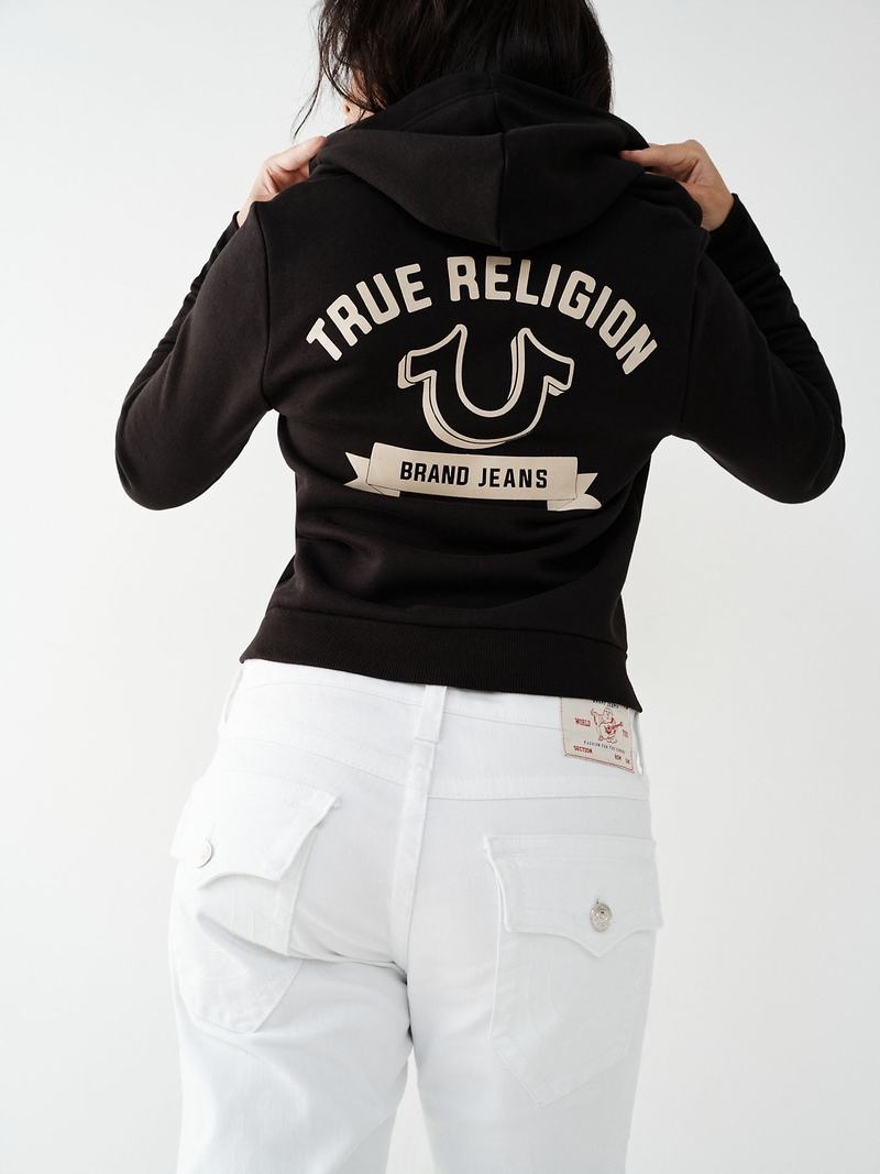 True Religion Logo Zip Hoodie Damen Schwarz | 02841BHQS