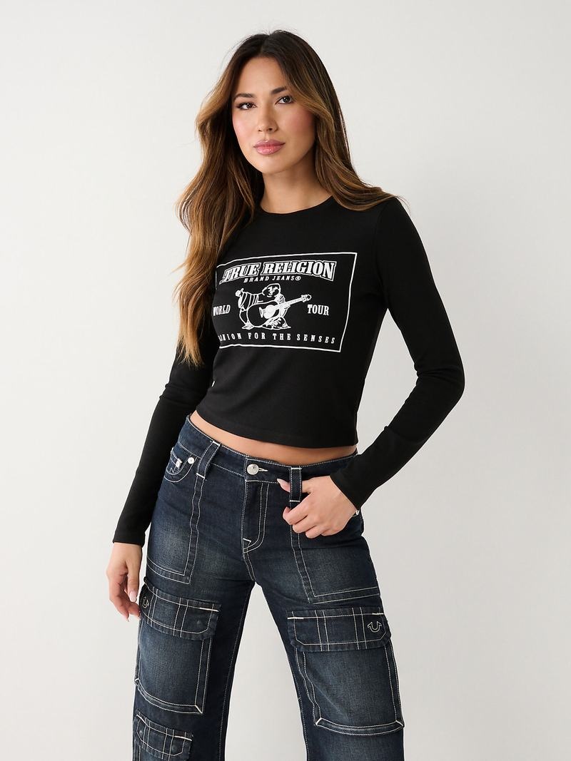 True Religion Long Sleeve Logo Baby T-Shirts Damen Schwarz | 23481UVMC