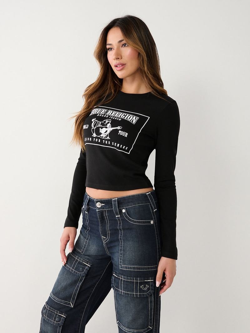 True Religion Long Sleeve Logo Baby T-Shirts Damen Schwarz | 23481UVMC