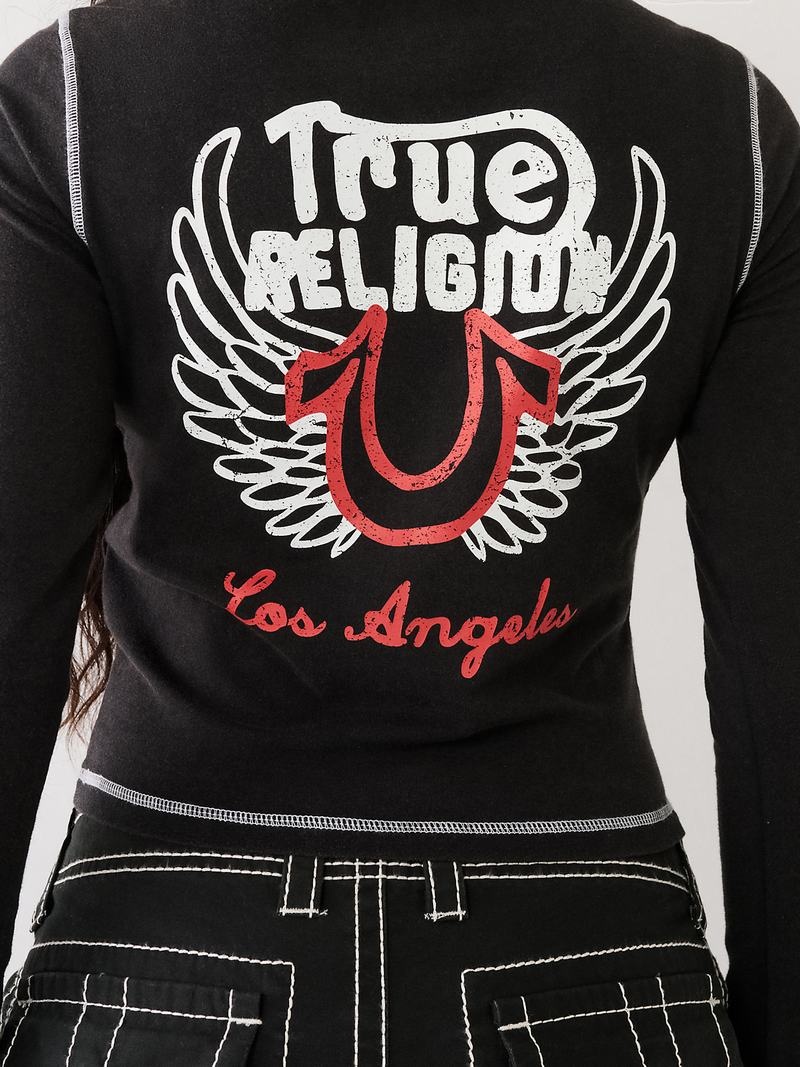 True Religion Long Sleeve Logo T-Shirts Damen Schwarz | 05963RHNK