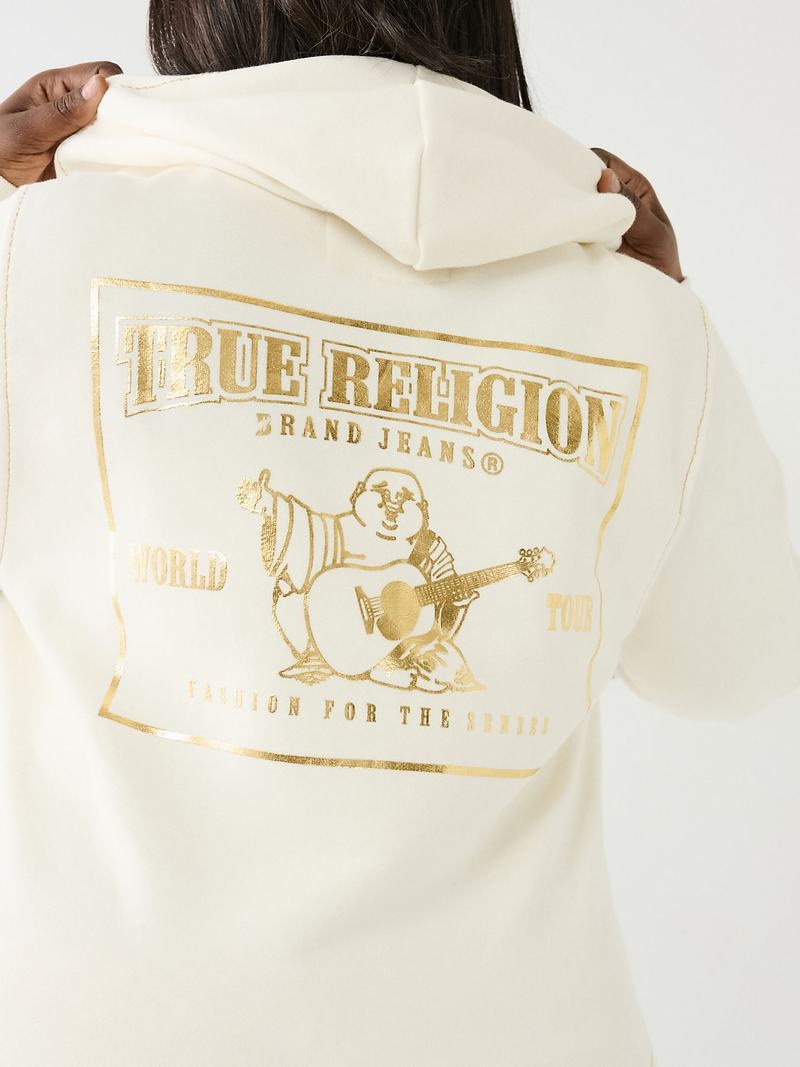 True Religion Lurex Big T Logo Hoodie Damen Weiß | 09286XRQB