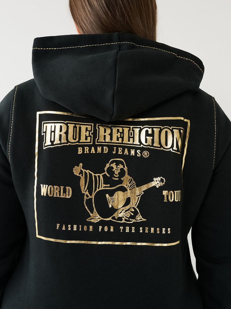 True Religion Lurex Big T Logo Hoodie Damen Schwarz | 84720PNGR