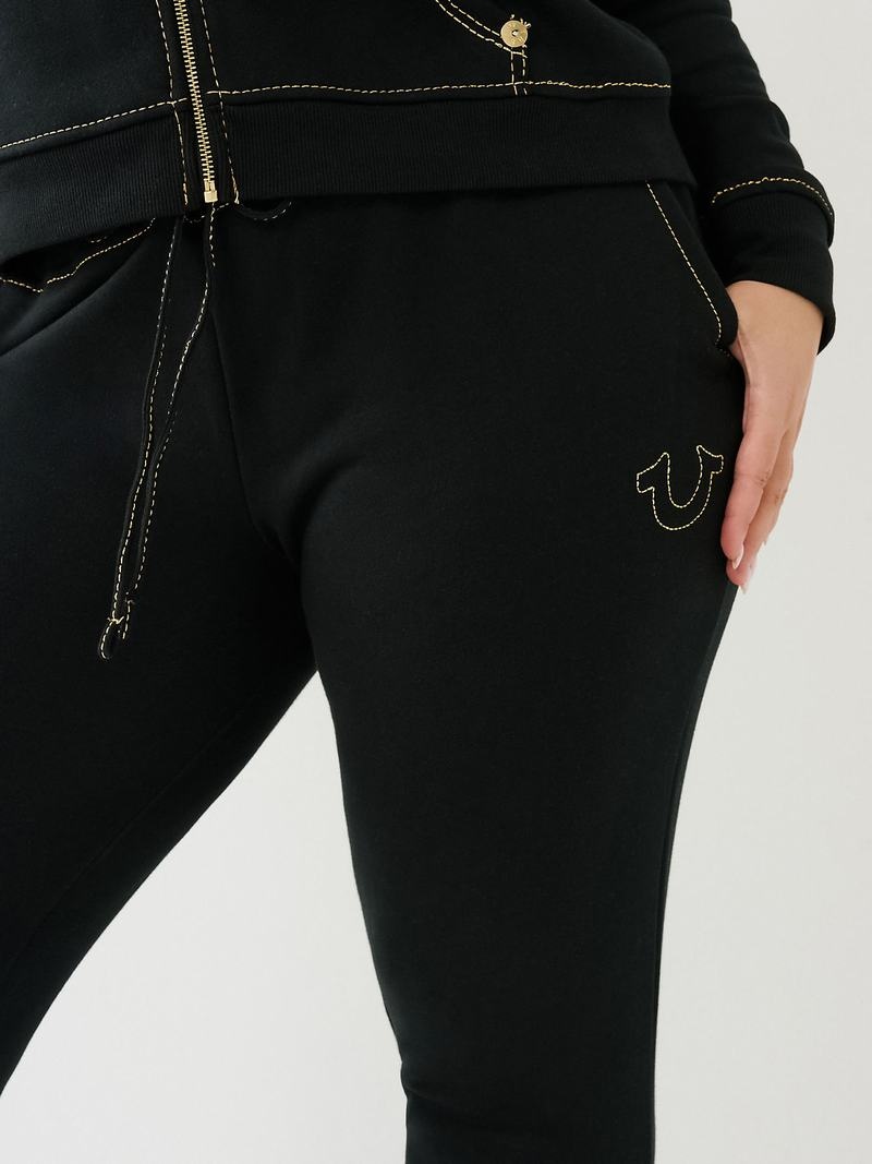 True Religion Lurex Big T Logo Jogginghose Damen Schwarz | 23578YIXD