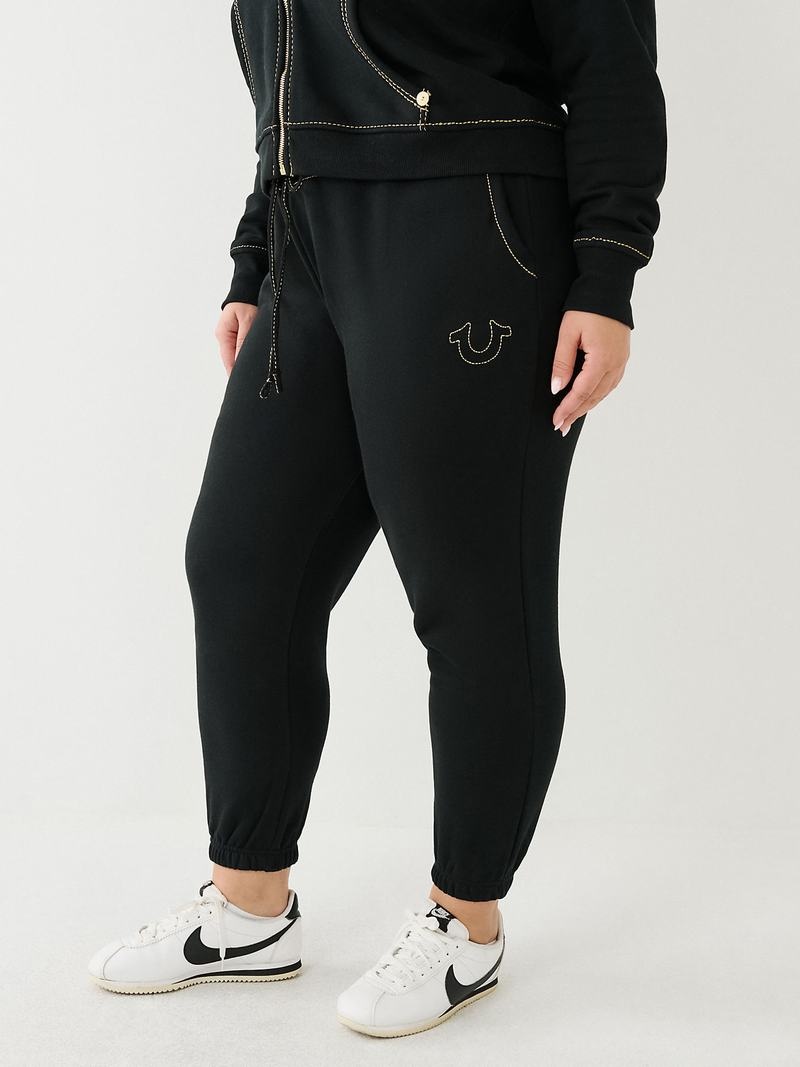 True Religion Lurex Big T Logo Jogginghose Damen Schwarz | 23578YIXD