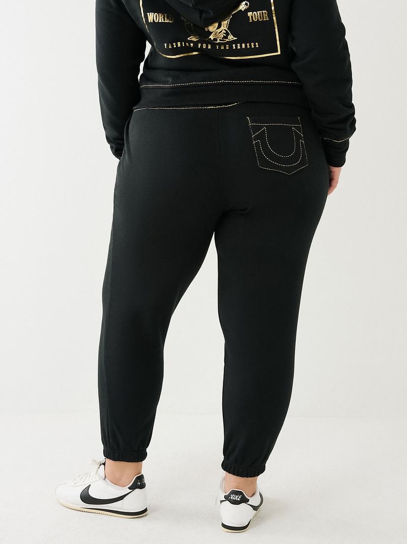 True Religion Lurex Big T Logo Jogginghose Damen Schwarz | 23578YIXD