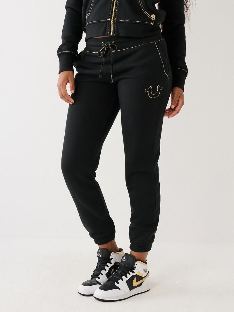 True Religion Lurex Big T Logo Jogginghose Damen Schwarz | 23578YIXD