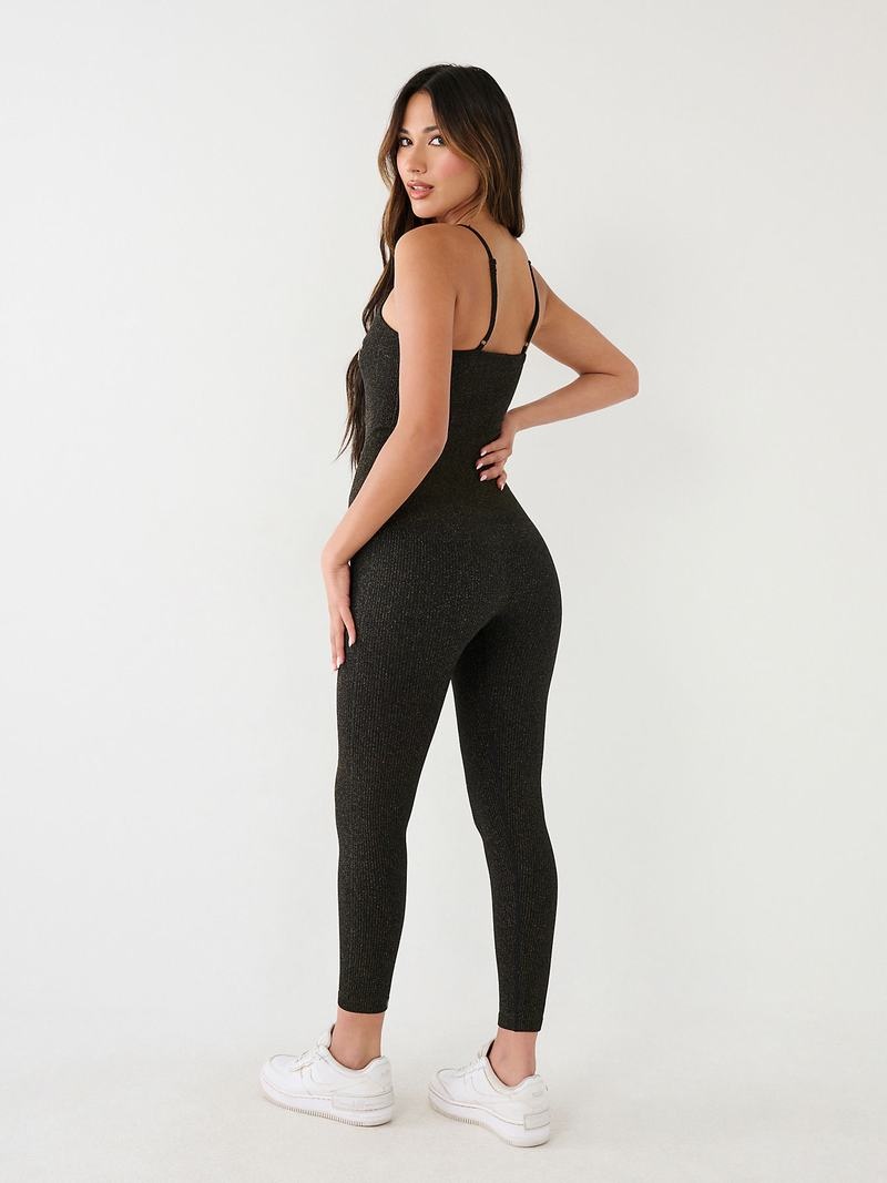 True Religion Lurex Seamless Jumpsuit Damen Schwarz | 98567QIXN