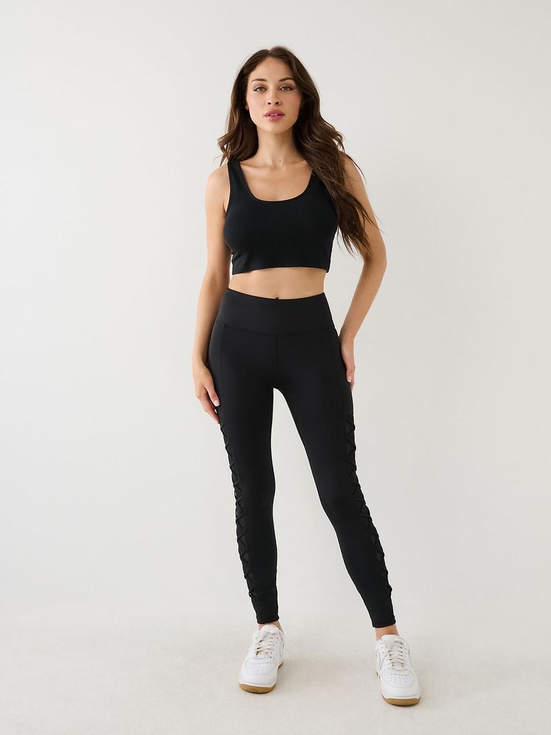 True Religion Mesh Spitze Up High Rise Leggings Damen Schwarz | 04291QXUJ