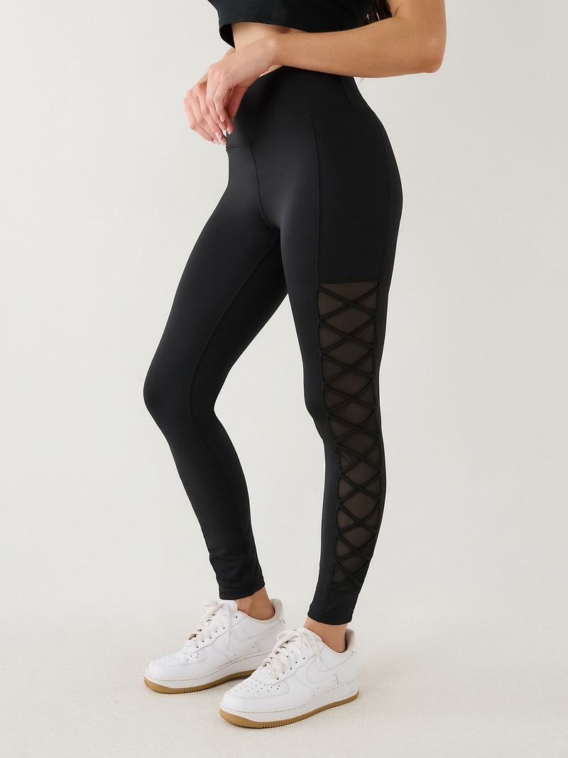 True Religion Mesh Spitze Up High Rise Leggings Damen Schwarz | 04291QXUJ