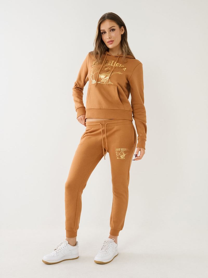 True Religion Metallic Buddha Logo Fleece Jogginghose Damen Orange | 51268RUVP