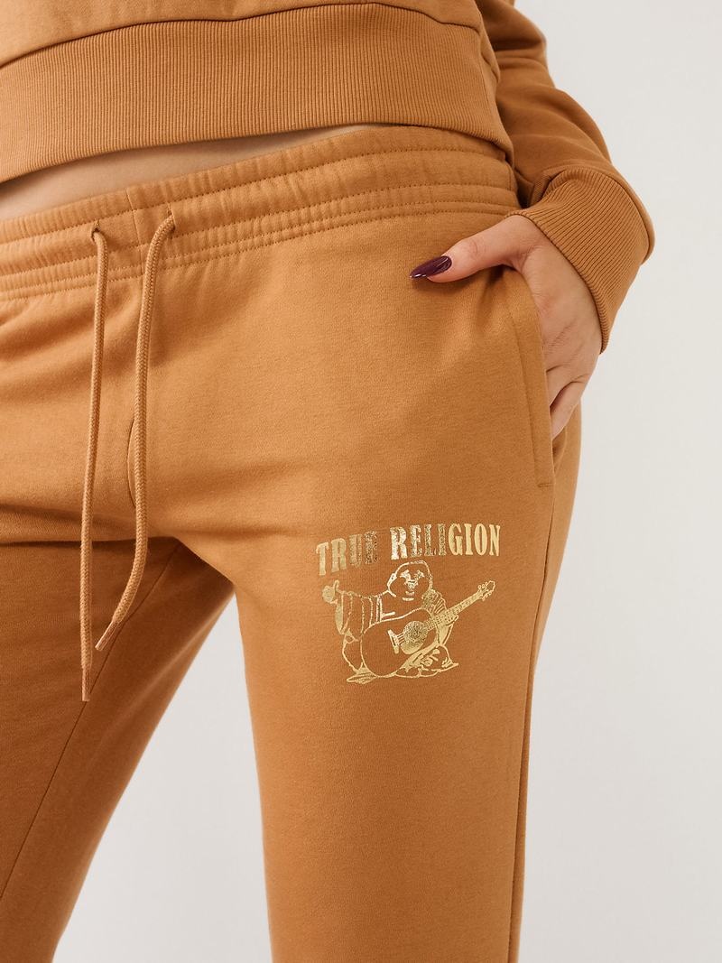 True Religion Metallic Buddha Logo Fleece Jogginghose Damen Orange | 51268RUVP