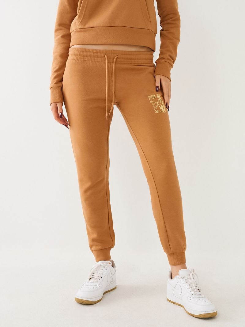 True Religion Metallic Buddha Logo Fleece Jogginghose Damen Orange | 51268RUVP