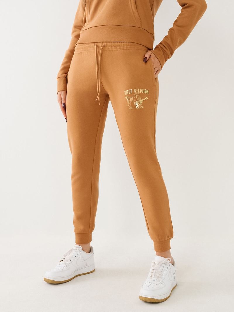 True Religion Metallic Buddha Logo Fleece Jogginghose Damen Orange | 51268RUVP