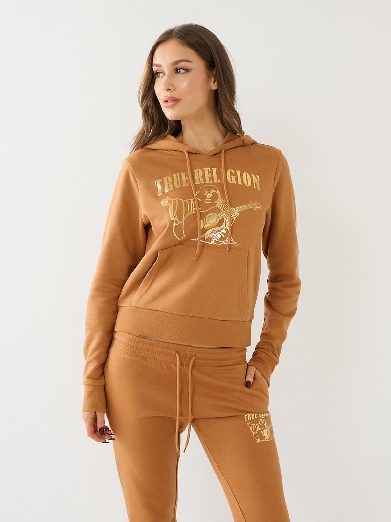 True Religion Metallic Buddha Logo Fleece Hoodie Damen Orange | 86047NGLM