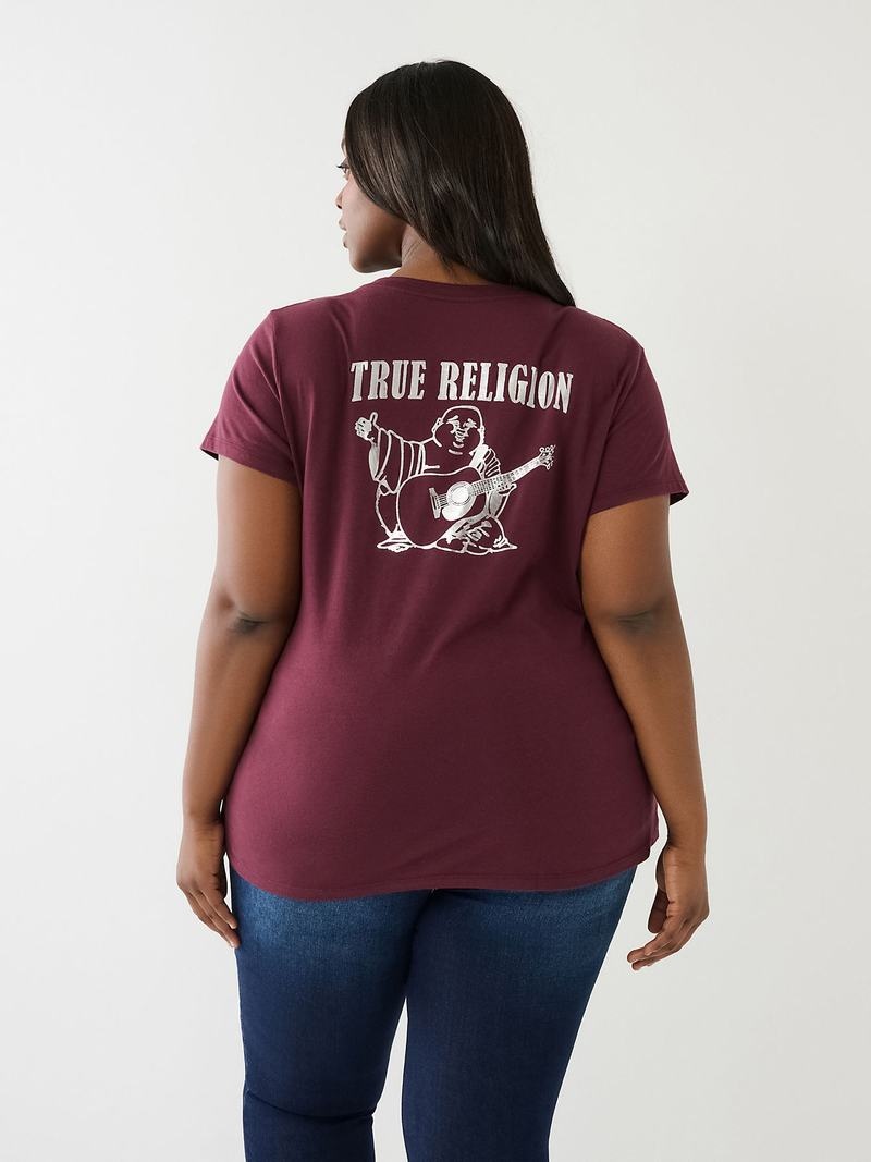 True Religion Metallic Buddha Logo V Neck T-Shirts Damen Lila | 19675EYGN