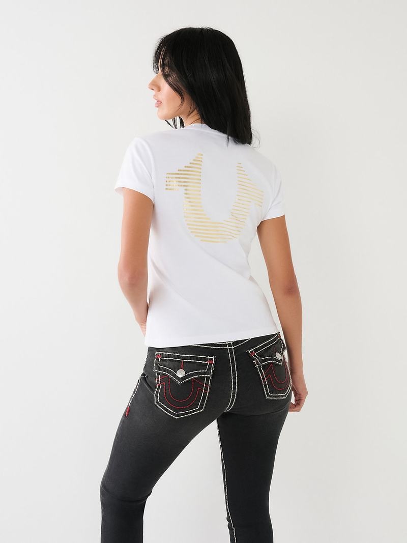 True Religion Metallic Gestreift Hs Logo T-Shirts Damen Weiß | 46081MRPL