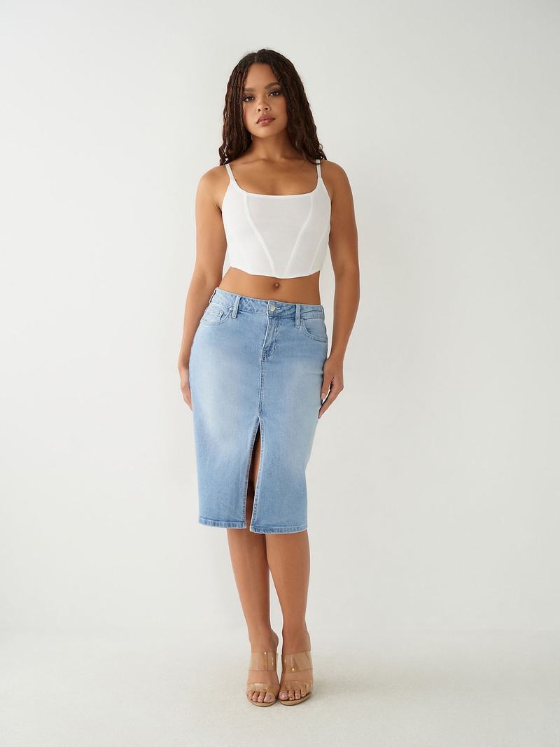 True Religion Midi Denim Rock Damen Hellblau Waschen | 50439SNZK