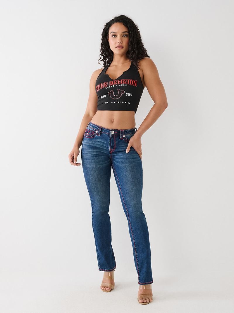 True Religion Notch Crop Logo Tanktop Damen Schwarz | 37081BLOS