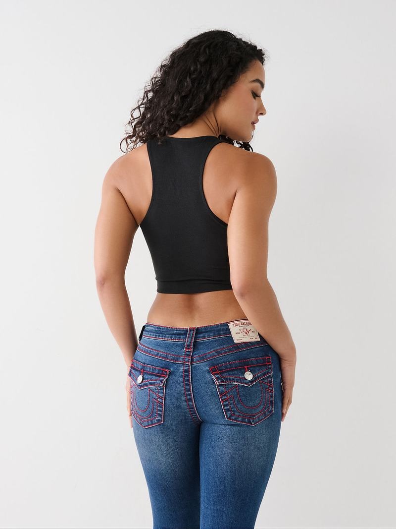 True Religion Notch Crop Logo Tanktop Damen Schwarz | 37081BLOS