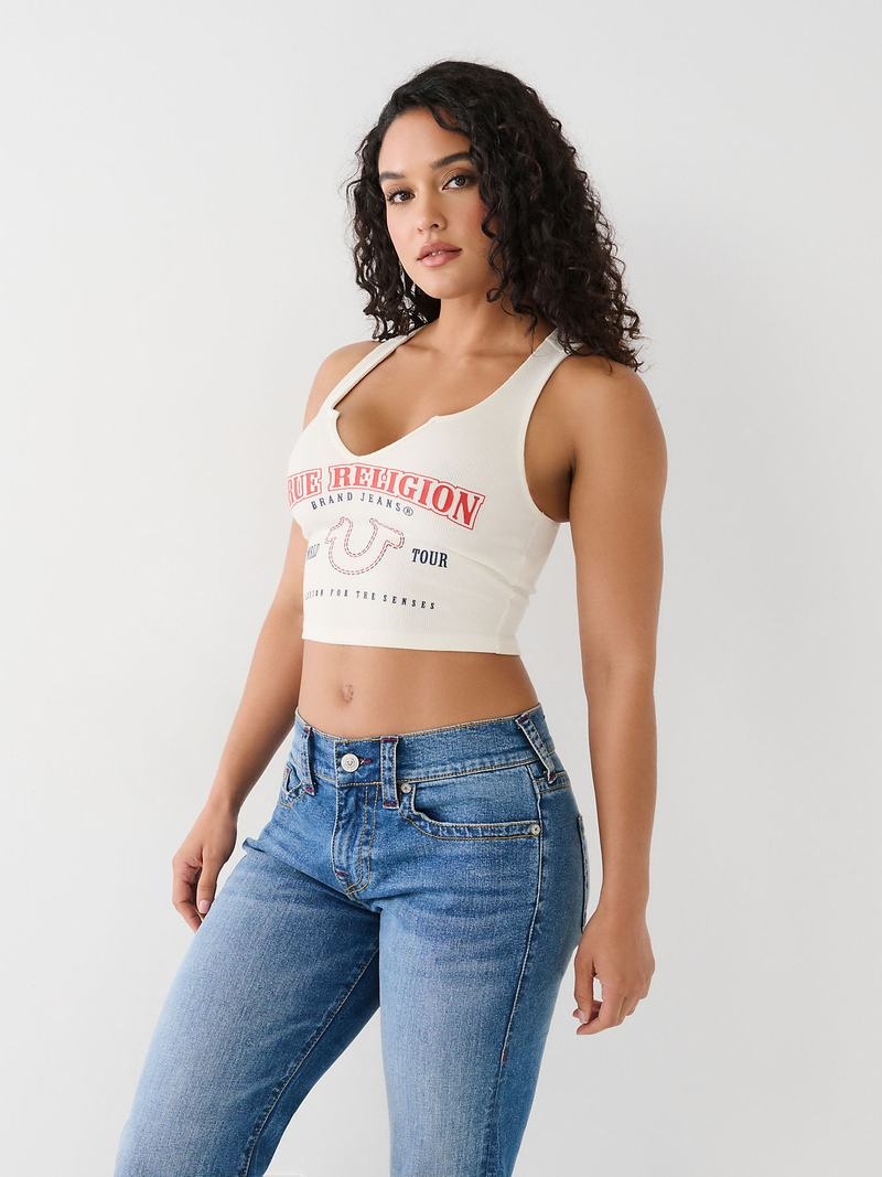 True Religion Notch Crop Logo Tanktop Damen Weiß | 26308LCZW