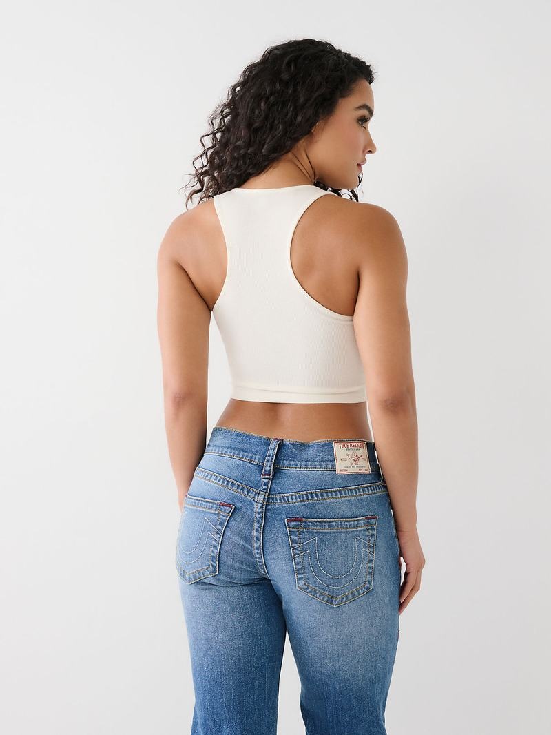 True Religion Notch Crop Logo Tanktop Damen Weiß | 26308LCZW