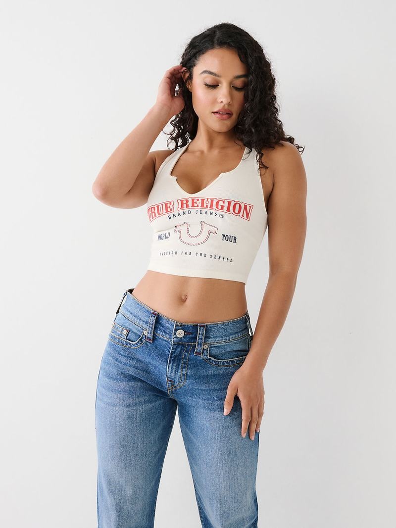 True Religion Notch Crop Logo Tanktop Damen Weiß | 26308LCZW