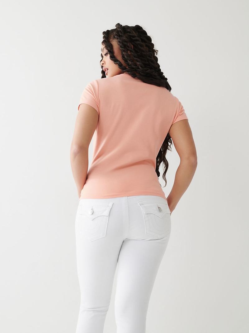 True Religion Notch Logo T-Shirts Damen Rosa | 32870OZBW