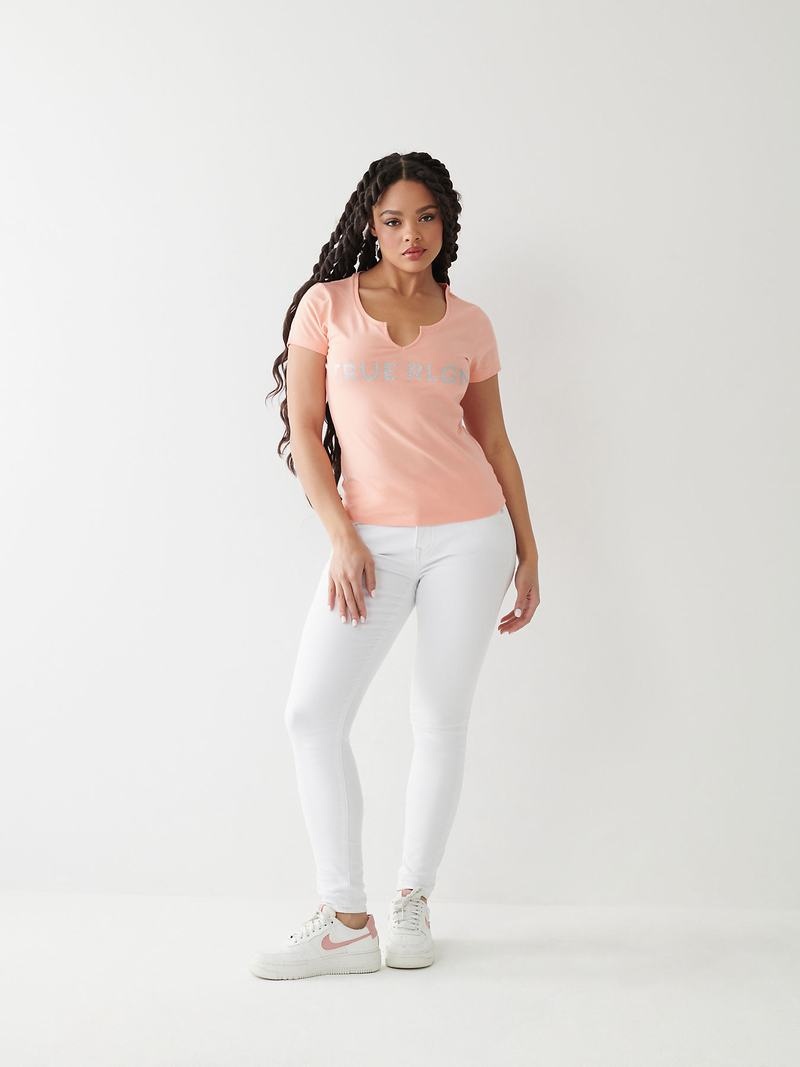 True Religion Notch Logo T-Shirts Damen Rosa | 32870OZBW