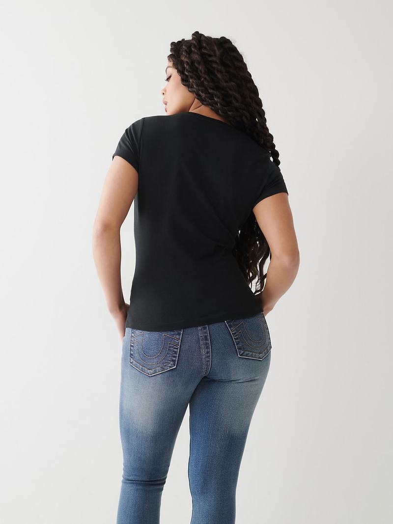 True Religion Notch Logo T-Shirts Damen Schwarz | 52491TLDJ