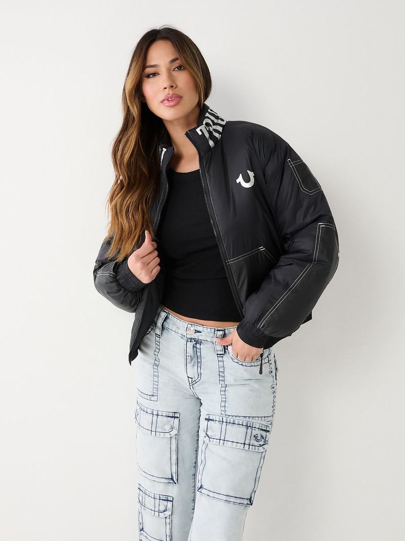 True Religion Nylon Utility Jacke Damen Schwarz | 49012LTAB