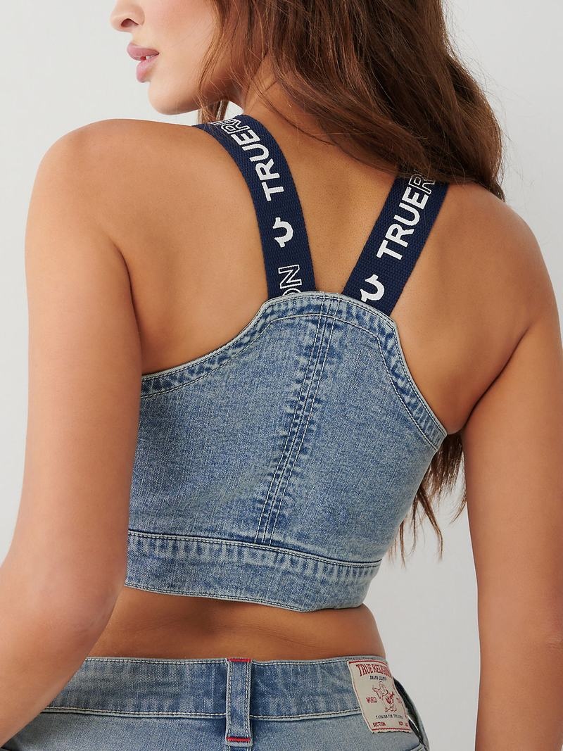 True Religion Overall Denim Oberteile Damen Blau | 69753DYTV