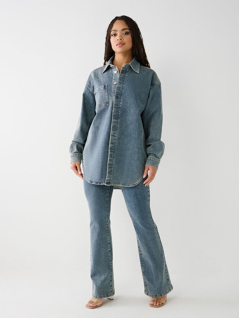 True Religion Oversized Denim Hemd Damen Waschen | 07569HJXP