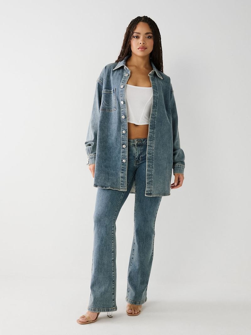 True Religion Oversized Denim Hemd Damen Waschen | 07569HJXP