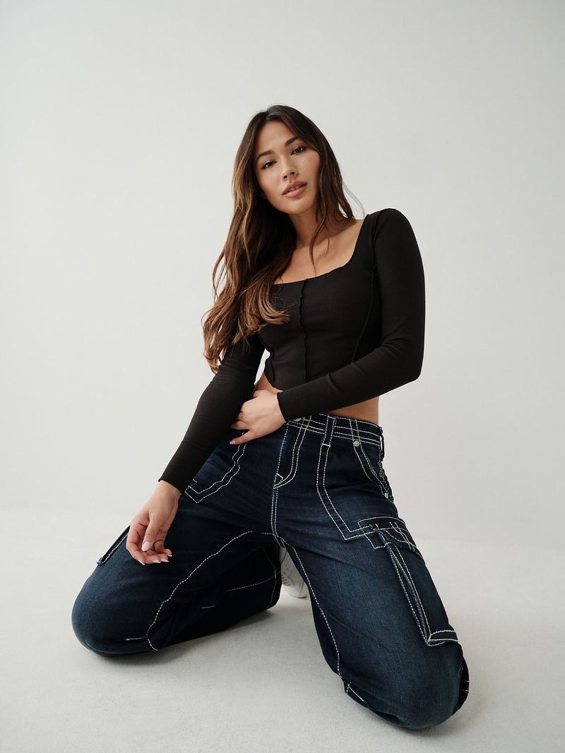 True Religion Paneled Crop Oberteile Damen Schwarz | 05831WKCA