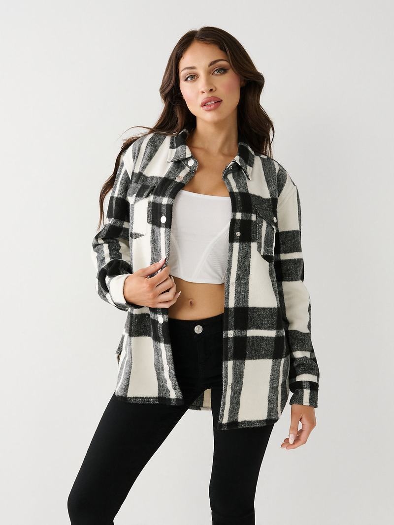 True Religion Plaid Jacke Damen Schwarz | 13645MUWQ