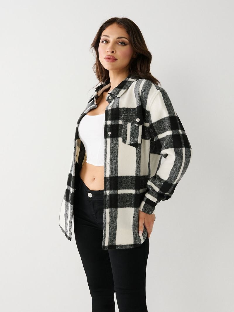 True Religion Plaid Jacke Damen Schwarz | 13645MUWQ