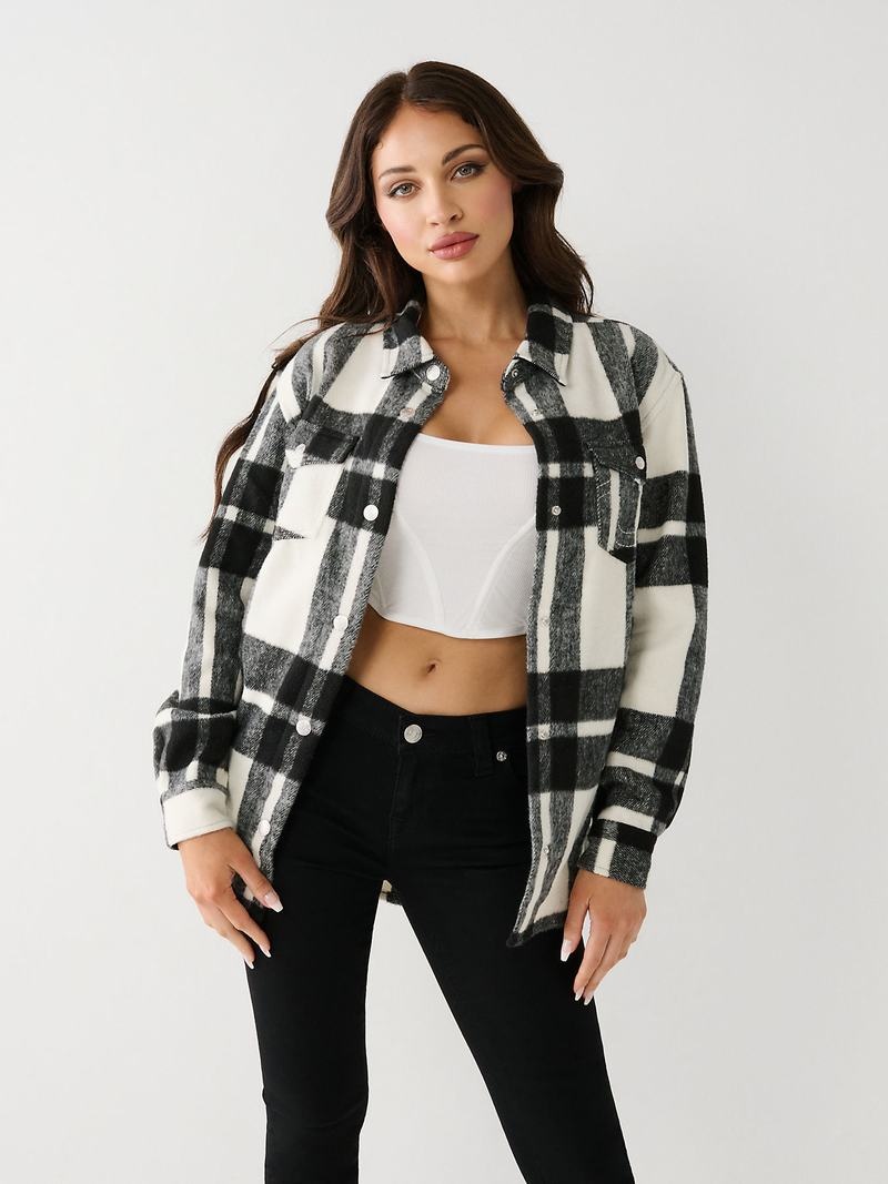 True Religion Plaid Jacke Damen Schwarz | 13645MUWQ