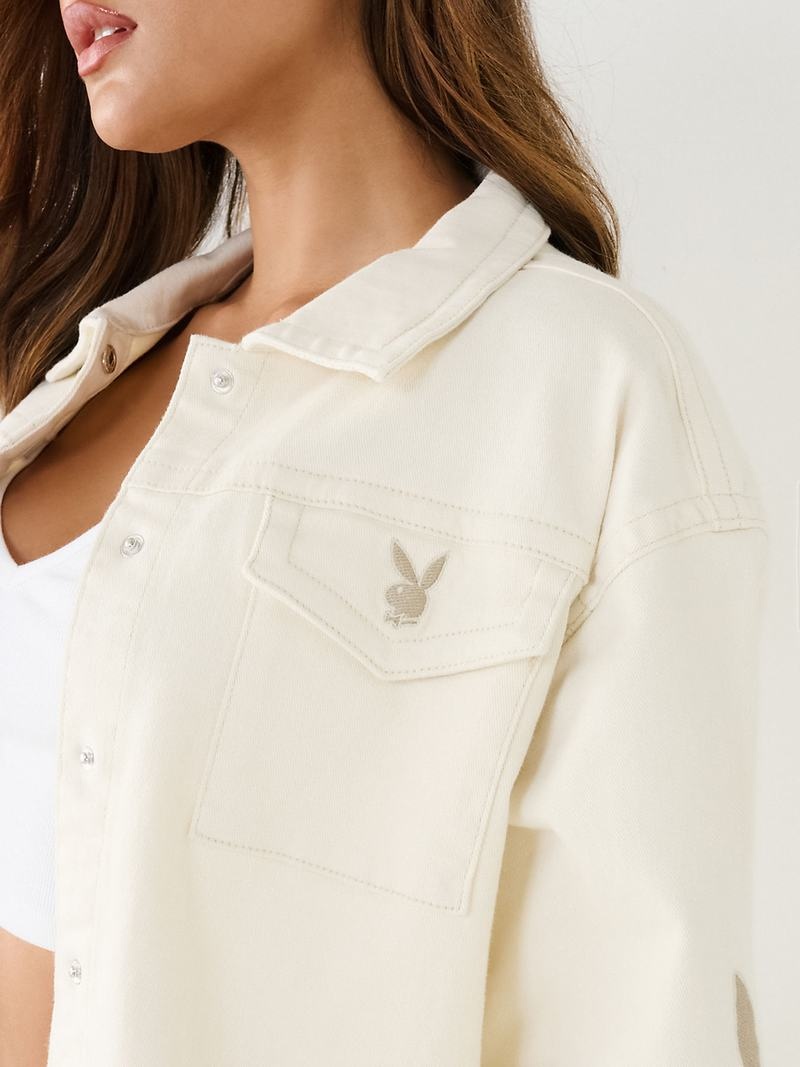 True Religion Playboy X True Religion Oversized Jimmy Jacke Damen Weiß | 84965IUSX